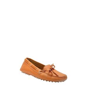 Patrizio Dolci Womens Leather Slip-On Flat Moccasin Shoes Orange Size 8